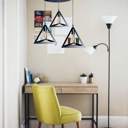Image of GreyWings Triangle 3-Light Hanging Pendant Lamp, Modern Black Ceiling Chandelier, Iron Cluster Light for (Bulbs Not Included), 3LP Set