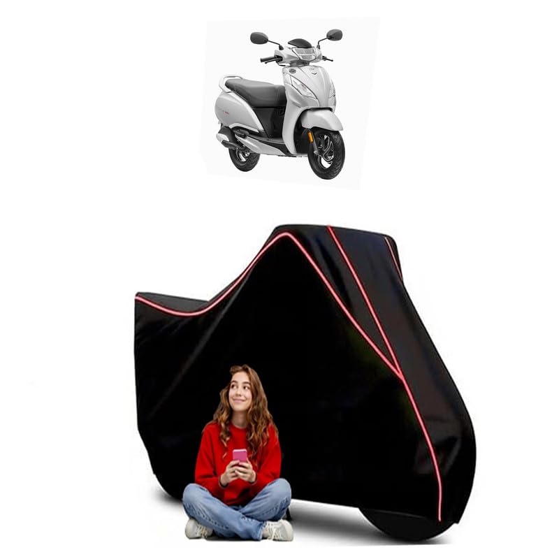 Image of Jupiter 125 Scooty Bike Cover Water Resistant Outdoor Use Universal Fit Scooters Motorcycles Heavy Duty UV Protection Dust Rain Scratch Resistant Elastic Bottom Black Blue Piping