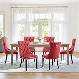 VICBARLEY Velvet Dining Chair Set of 6 Upholstered Tufted Dining Room Chair with Nailhead Trim and Solid Wood Legs for Kitchen, Restaurant,Wine Red