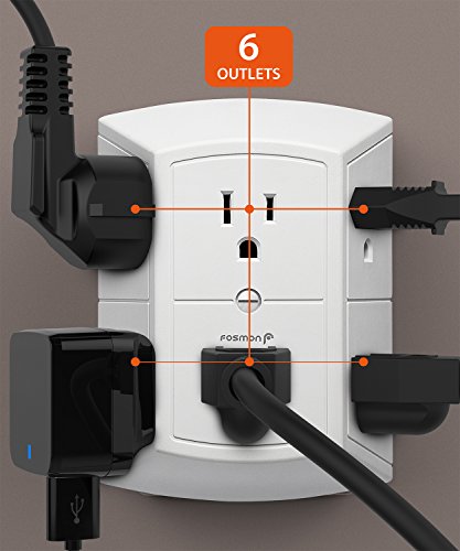 Fosmon Torneira de adaptador de parede com 6 saídas - Certificação ETL, 15A 125V 1875Watts, divisor