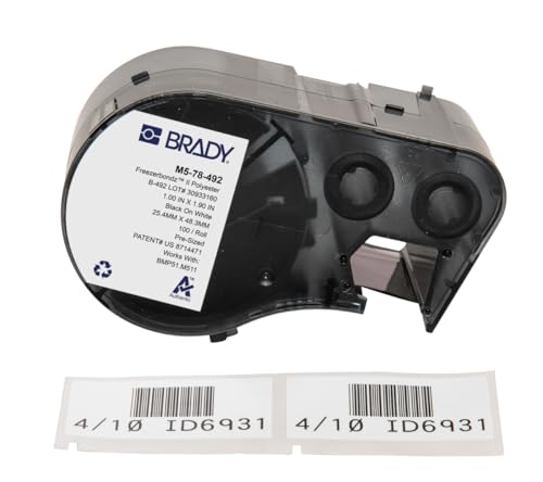 Image of Brady FreezerBondz Polyester Pre-Sized Labels for Label Printer BMP51 /BMP53 /M511-100 Self Adhesive Printer Labels - Black on White (25,40 mm (W) x 48,26 mm (H)) - M5-78-492