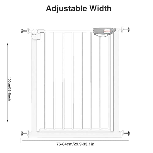 UBRAVOO Babygitter für Türen und Treppen, Höhe 100 cm, Sicherheits-Haustiergitter, Spannungstyp,automatische Schließung, hohe Ausführung, dreifache Verriegelung, offen (Breite:76-84cm) Weiß