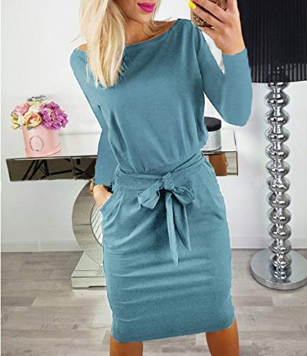 Image of PRETTYGARDEN Women's Fall Long Sleeve Bodycon Party Dress | Tie Waist, Fitted Pencil Dresses, Pockets, Spring Elegant Teacher Outfits for Work Office, Wedding, Holiday, Date Night