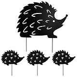 XISUN Gartenstecker Igel Gartendeko Metall Edelrost Blumenstecker Herbst Dekoration für Garten Terrasse Gartendeko Rost 4STK