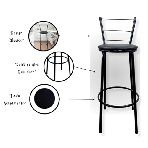 Kit 2 Banquetas Altas Com Encosto 3 Arames Lindas P/Bancada