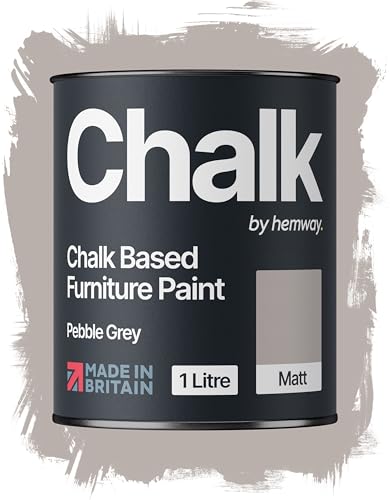 Hemway Chalk Based Furniture Paint, Pebble Grey 1L, Matt Finish Shabby Chic, Chalk Paint Furniture & Walls, Quick Dry & 1 Coat