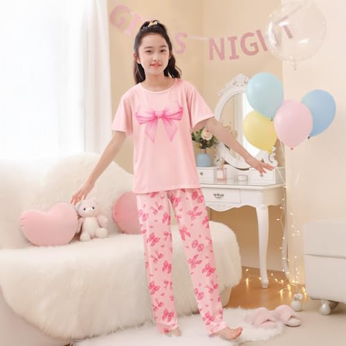 Image of FIOBEE Girls Pajamas Sets 2PCS Summer Pajama Sleepwear Kids Pjs Clothes Short Sleeve for Teen Girl Size 3-14