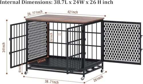 BOINN 42 inch Extra Large Dog Crate Furniture with Removable Trays, 3 Doors, 4 Wheels & 5 Locks - for Medium and Large Dogs - Thumbnail 2