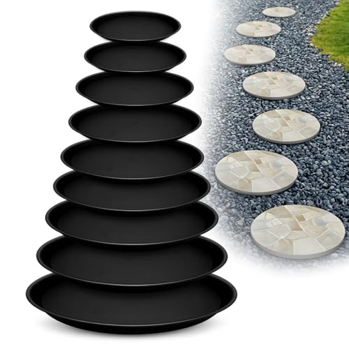 9-Piece Complete Round Stepping Stone Mold Set (6–13 Inch), with Scraper & Gloves, Reusable...
