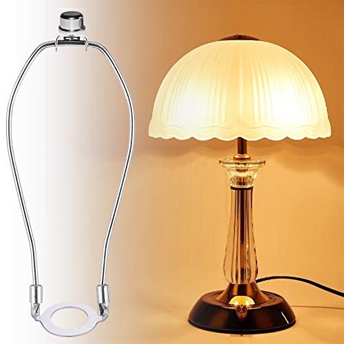 ECUDIS 10 Inch Lamp Shade Harp, Heavy Duty Lamp Harp Adapter Polished Silver Plated Lamp Shade Parts, Lamp Shade Harp Holder with Light Base for Table and Floor Lamps, Detachable Parts 1-7/16\"(36MM)