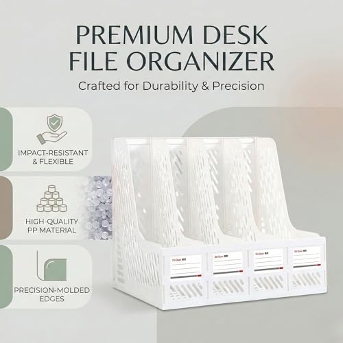 Image of DaKos 4 Compartments File Racks Paper Holder, Desktop Organizers, Letter Organizer, Magazine Book Holder Organizer, Plastic File Rack (Pack of 2) (White)