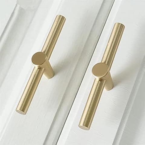4Pack LBFEEL Pure Copper T Drawer Pull Knobs Brass Kitchen Cabinet Pulls Simple Modern Furniture Cupboard Door Knobs Hardware (4, Gold) Cover