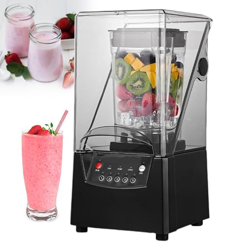 Commercial Blender with Sound Enclosure, 2200W High Power, 1.8L Jug, Stainless Steel Blades, for Smoothies/Ice/Nuts/Fruits, 5 Preset Timings