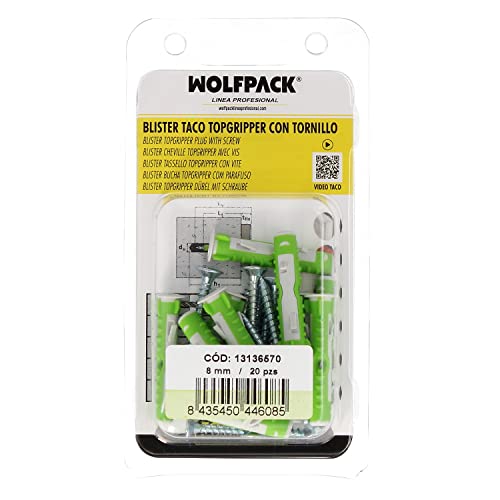 Blister Chevilles Topgripper bi-matière avec vis Ø 8 mm 20 pièces Cheville Ancre Universelle Cheville Béton Cheville Pladure