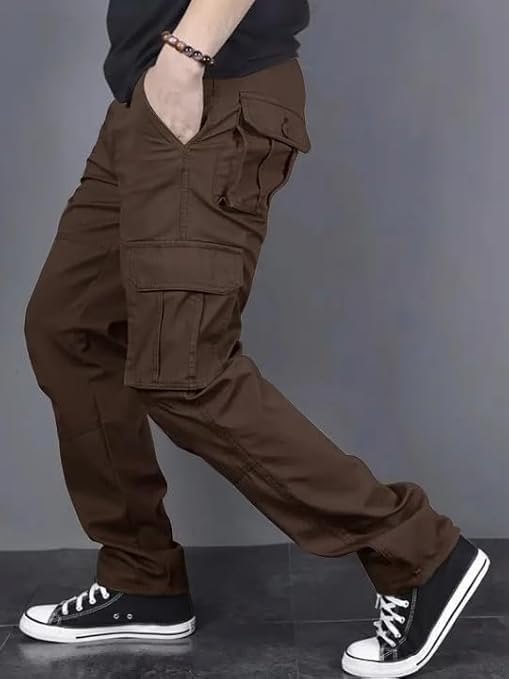 Image of DBAX Men's Olive Green Utility Cargo Pants | Multi Pocket Relaxed Fit Cargo Trousers | Durable Casual Streetwear Pants for Men