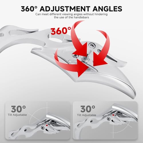 Image of DREAMIZER Motorcycle Mirrors Compatible with Harley- 8MM 10MM Universal Flame Mirror for V Rod Night Softail Rod Breakout Sportster 48 883 1200 Street Electra Glide Road Glide, Chrome