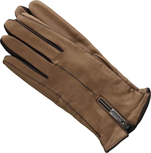 [ネコポスで発送] 手袋 メンズ イタリア製 革 ファスナーデザイン バイカラー カシミヤ100％裏地 : オーク 8.5インチ(25.5)