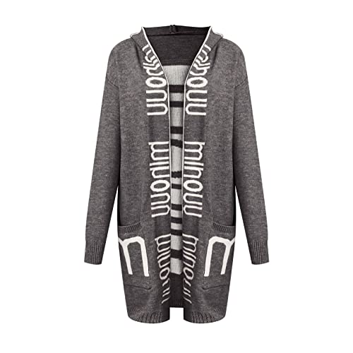 Generisch Damen Strickjacke Lang Cardigan Kapuzenpullover Grobstrickjacke Strickmantel mit Kapuze Cardigan Strickpullover Herbst Winter Jacke Sweater Outerwear S-XXL