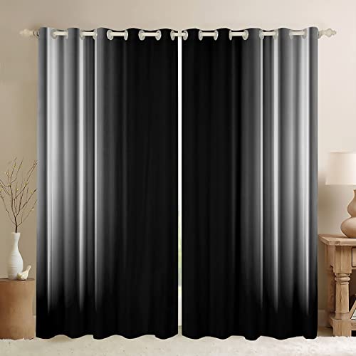 Feelyou Geometric Abstract Ombre Curtains Teens Grey Gray and Black Striped Window Curtains for Bedroom Living Room Kids Boys Girls Simple Modern Window Drapes Treatments 42W X 63L,2 Panels