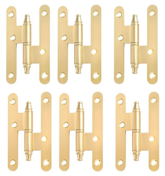 Bisagras Madera - Bisagras para Puertas - Pernio Bisagra - Acero con Remates - Pack 6 Unidades - 100x57mm - Cantos Redondos (DERECHA, DORADO BRILLO)