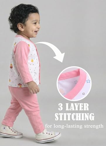 Image of Pure Cotton Full Sleeve Front Open T-shirt and Full Pant Combo Set for Infants