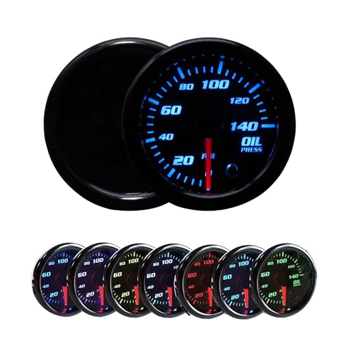 2 Oil Pressure Gauge with Sensor Tinted 7 Color PSI Gauge Kit Car Digital LED 0-140 PSI 52mm Oil Press Gauge for Car Truck