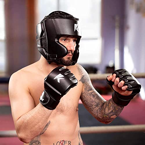 Kruzak Unisex Boxing Headgears - MMA Training, Adjustable Padded, Kara,Muay Thai Headgear, Kickboxing, Sparring, Martial Arts, Karate, Taekwondo MMA Body Equipment - Black - Large/X-Large