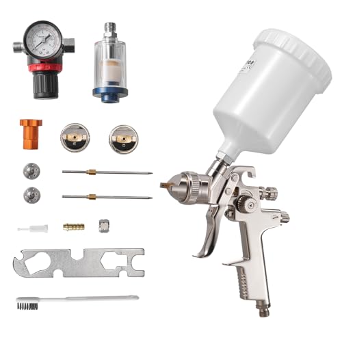 VEVOR Pistolet Pulvérisateur à Peinture Pneumatique LVLP par Gravité, 600 ML, avec 3 Buses 1,3 mm 1,4 mm 1,7 mm, Pistolet Professionnel à Peinture...