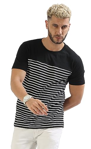 Image of fanideaz Mens Cotton Half Sleeve Striped Round Neck T Shirt