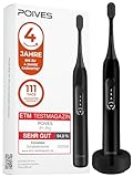 Schallzahnbürste Testsieger 2026* POIVES P1 Pro - Bestnote SEHR GUT**, 4 Jahre Garantie & 111 Tage Risikofrei testen***, Drucksensor schützt Zähne, Ultraschall Elektrische Zahnbürste, Onyx Black