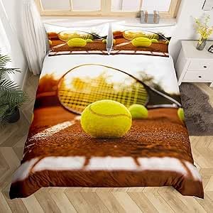 Homemissing Kinder-Tennisball-Bettwäsche-Set, 3D-Tennisschläger-Bettbezug für Jungen, Mädchen, Damen, Herren, Schlafzimmer, Sport-Themen-Dekor, Bettdeckenbezug, 3D-Ball-Muster, Tagesdecke, Bezug,