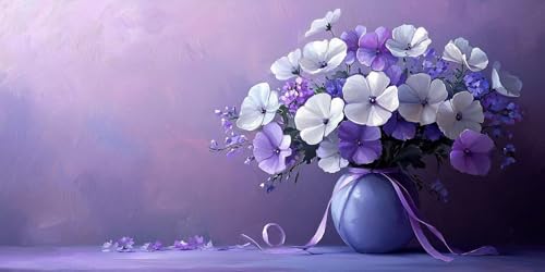 Diamond Painting Bouquet Violet 100x200cm, Kit Broderie Diamant Rond Complet C-496