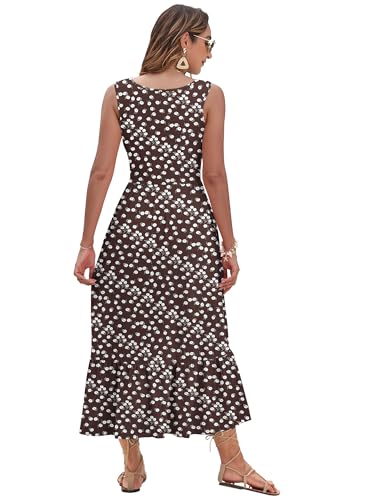 Image of AUSELILY Womens Summer Maxi Dress Casual Sleeveless V Neck Floral Dresses | A line shape with practical side pockets, Vacation dress for resort walks, Pair with low heels and simple jewelry
