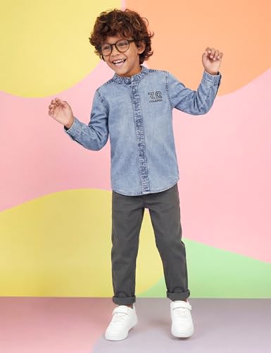 Image of Amazon Brand - Symbol Boys 100% Cotton Regular /Mandarin Collar Denim Shirt | Full Sleeves | Regular Fit | Age 2-14 Years