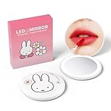 Miffy Handheld LED Makeup Mirror, Foldable 2-Side 1x/10x Magnification,Pocket Small Lighted Mirror for Travel, Rabbit Shape (Pure White)