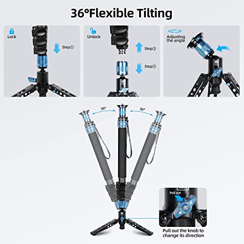 Sirui P-424Fs Carbon Fiber Monopod, 63" Professional Monopod For Cameras, Lightweight Monopod With Feet, 4-Section, 360° Panorama, Modular 3 In 1, Quick Release Plate, Max Load 12Kg/26Lbs #TOP5