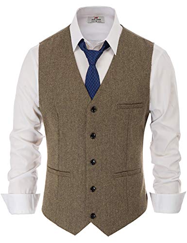 PJ PAUL JONES Men's Western Herringbone Tweed Suit Vest Wool Blend V Neck Slim Fit Waistcoat2