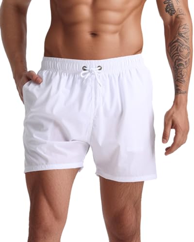 TUVEKE Men's Swim Trunks Quick Dry Bathing Suit for Men 5 Inch Inseam with Mesh Liner Mens Swimming Shorts Beach Shorts S-XXL