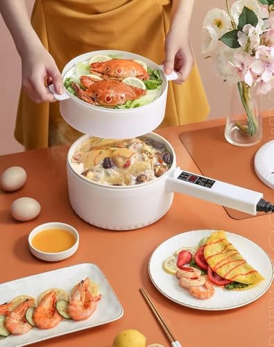 Image of 3L Electric Frying Pan & 4L Steamer | Multifunctional Portable 1500W Non-Stick Pot for Cooking | Durable Heat Safe Handle | Touch Control Panel | Includes a Spatula (STANDARD)