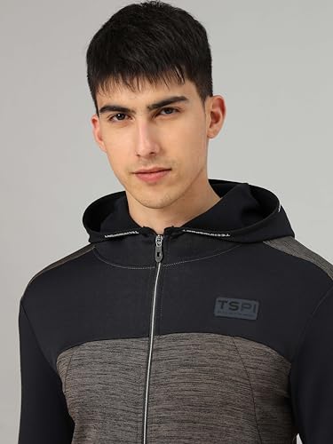 Image of TECHNOSPORT Men's Self Design Hooded Slim Fit Fleece Jacket