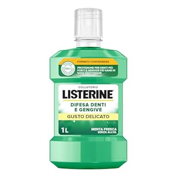 LISTERINE Collutorio Difesa Denti e Gengive, Al gusto delicato di Menta Fresca, Collutorio gengive infiammate 0% alcol per denti forti, Con Fluoruro, Igiene orale per Gengive sane, Senza alcol, 1L