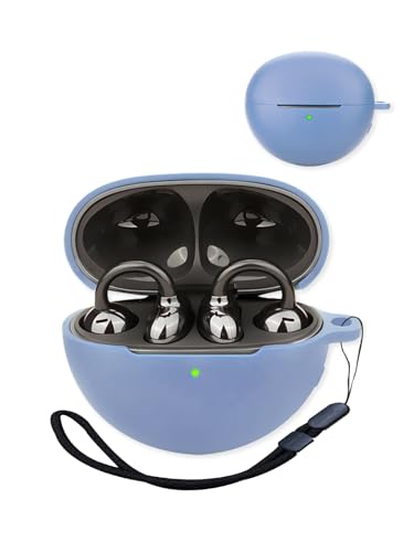 Compatible with Huawei FreeClip True Noise Cancelling Earphones,Premium Silicone Shockproof Protection Skin Touch Charging Port Accessible, Front LED Visible with Lanyard,Sky Blue.