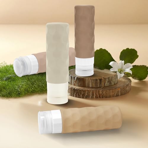 Image of Silevoler Travel Bottles for Toiletries, 4pcs Tsa Approved 3oz Travel Size Containers, BPA Free Leak Proof Premium Silicone Bottles, Refillable Liquid Squeezable Accessories W /Toiletry Bag(Cream)