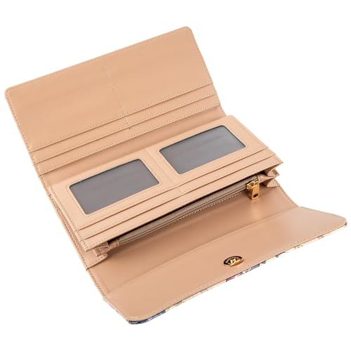 Womens Wallet Leather RFID Blocking Trifold Ladies Purse long Clutch Credit Card Holder Phone Checkbook Organizer (Red Roses)3