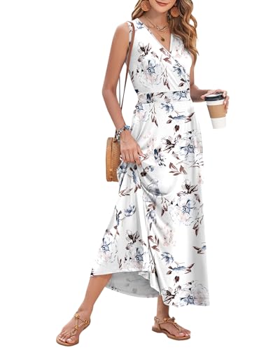 Image of AUSELILY Womens Maxi Dress Summer Sleeveless Wrap Long Dresses with Pockets | V-Neck Wrap Sleeveless Sundress, fits formal, casual, beach, vacation & daily wear