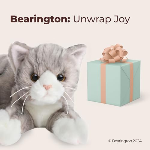 Image of Bearington Socks Stuffed Cat Plush - 15 inch Realistic Grey Tabby Cat Plush Toy with Soft Fur and Lifelike Details - Stuffed Kitty - Adorable Cuddly Kitten Plushie Gift for Kids and Toddlers