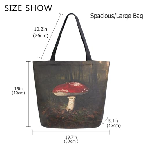 Magic Forest Big Red Mushroom Extra Large Canvas Gym Shoulder Tote,Durable Daily Reusable Top Handle Bag for Mens Womens Yoga Weekender Picnic Beach Travel Market Shopping3
