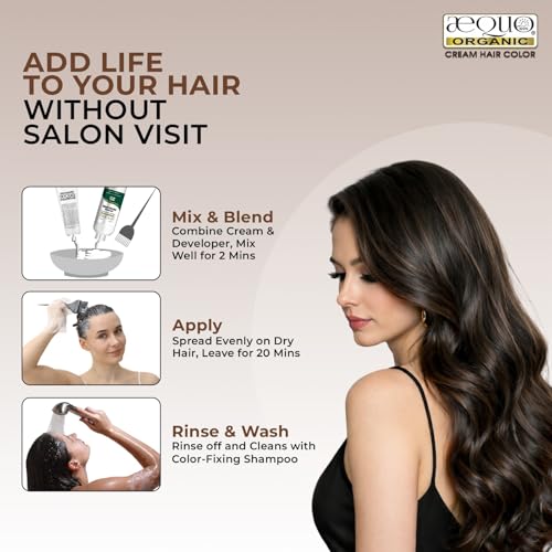 Image of Aequo Organic Cream Hair Color 4N Medium Brown - Herbal Hair Dye for 100% Grey Coverage | Zero Ammonia & PPD | QH+ Grey Control Formula | 2 Applications (115 ml)