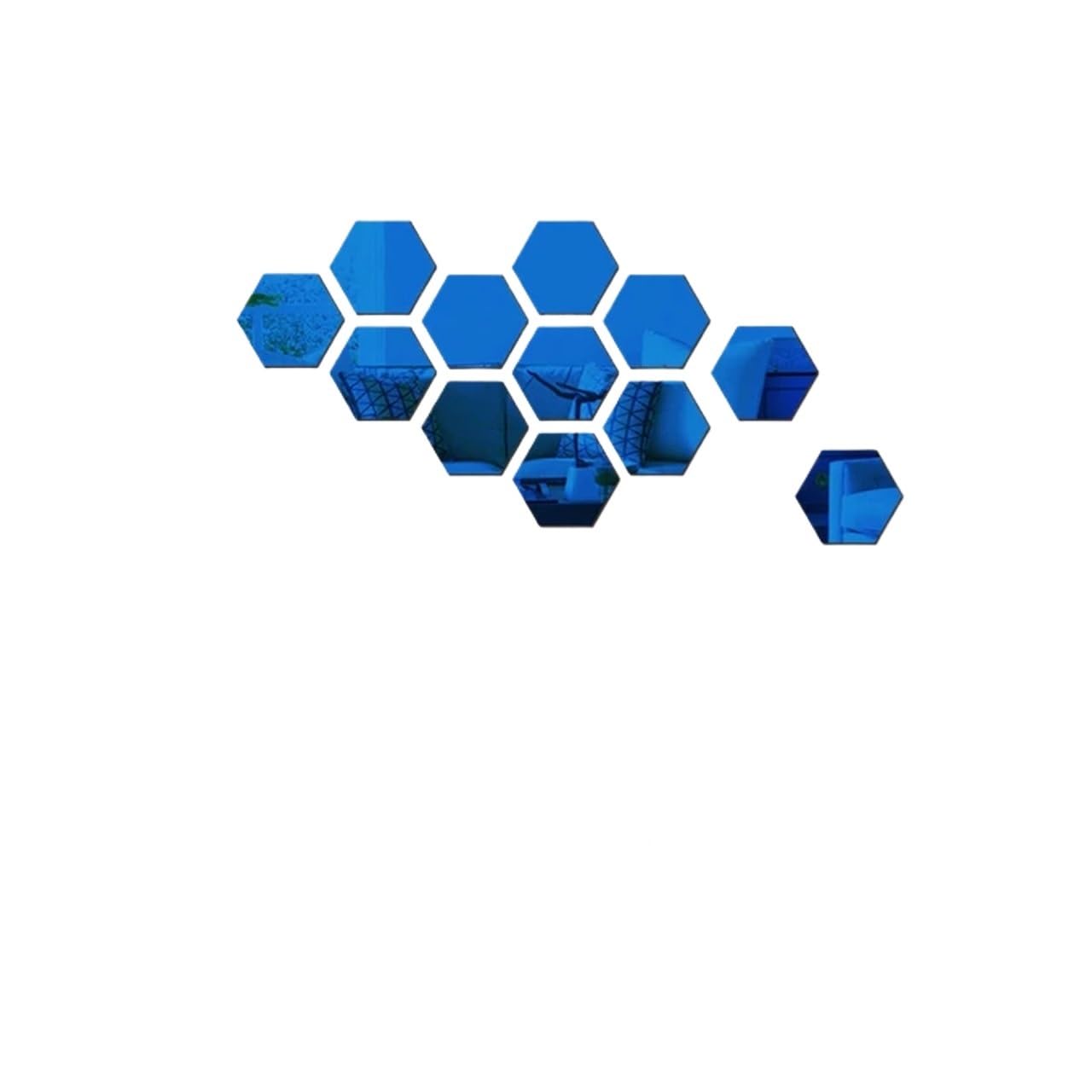 Hexagonal Mirror Wall Sticker 3/6/12pcs 3D Hexagon Mirror Wall Sticker DIY TV Background Living Room Stickers Wall Decor Bedroom Bathroom Home Decoration(12pcs Blue,L 126x110x63mm)