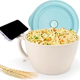 Shopwithgreen Microwave Noodle Bowls With Lid - 40 OZ Large Wheat Straw Soup Mug with Phone Holder - Microwave & Dishwasher Safe, for soup, noodle, ramen